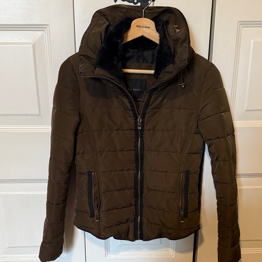 Zara Dark Brown Puffer Jacket